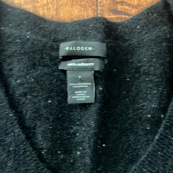 Halogen Cashmere black white Polka Dot V Neck Sweater Size S - Picture 4 of 7